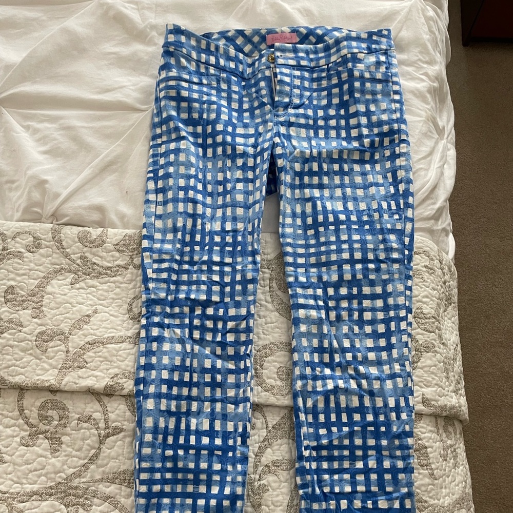 Lilly Pulitzer Blue Gingham Kelly Skinny Pants In Feeling Beachy